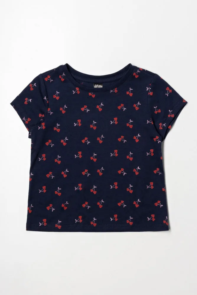 Cherry Glitter Short Sleeve T-Shirt Navy