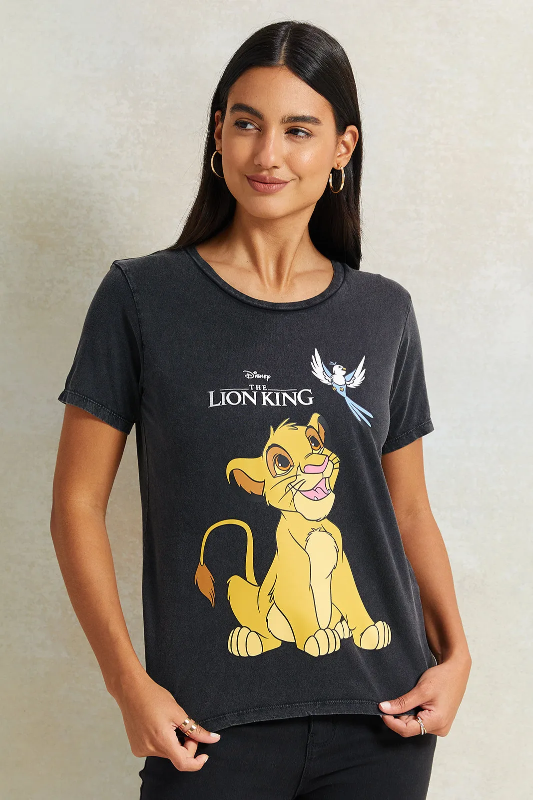Women Charcoal Simba Printed T-Shirt